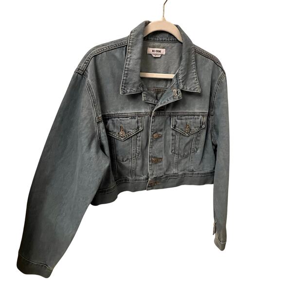Re/Done. Nwot Jean Jacket Vintage Distressed Trucker Style Womens Size Large.